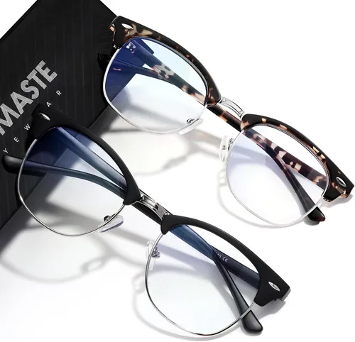 Vista 28 de Blue Light Blocking Glasses Anti Eyestrain Computer Gaming Glasses Vintage Half Frame UV Clear Lens for Women Men