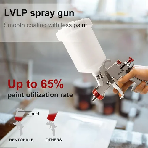 Vista 3 de R500 LVLP Pistola de pulverización de aire Premium Kit con boquilla de 1.3/1.5/0.067 in y regulador de aire, rociador de pistola de pintura