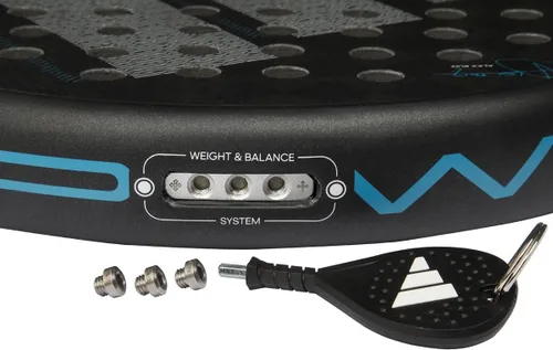 Vista 6 de adidas Adipower Ctrl 3.4 - Raqueta multipeso Álex Ruiz, color negro y azul, forma redonda, espuma EVA de alta memoria, carbono 18 K