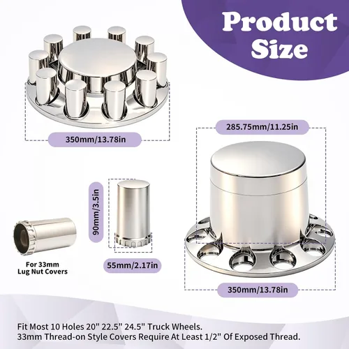 Vista 2 de Kits completos de cubierta de eje delantero y trasero de plástico ABS cromado con cubiertas de tuerca de brida de 33 mm y tapa central extraíble