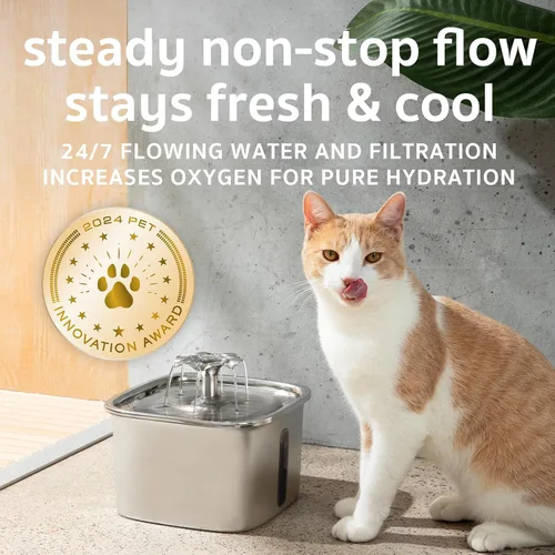 Vista 6 de Veken Ganador del Premio a la Innovación Fuente de Agua para Gatos de Acero Inoxidable, 95oz/2.8L Dispensador Automático de Agua para Mascotas