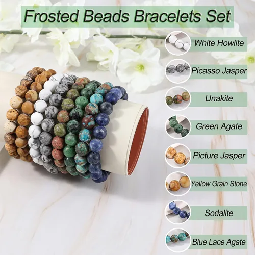 Vista 4 de Bivei - Pulsera elástica con cuentas redondas de cristales curativos de Reiki semipreciosos, hecha a mano, de 0.315pulgadas (8 mm)