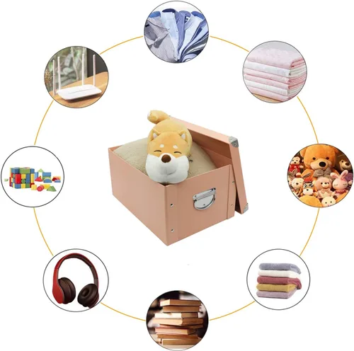 Vista 6 de GUOZI Caja de almacenamiento plegable, caja de memoria decorativa con tapa y esquinas reforzadas de metal, contenedor de archivos de cartón