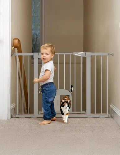 Vista 17 de Babelio - Puerta para bebé mejorada con puerta ajustable para gatos, CatPrivilege, puerta duradera para perros de 29-43 pulgadas con cierre Negro