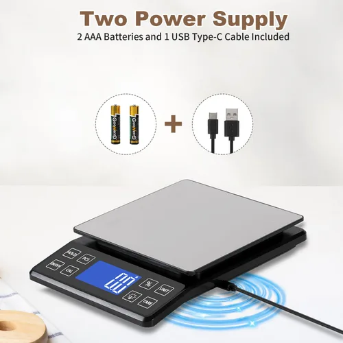 Vista 7 de SEMIER Báscula digital de cocina con alta precisión de 0.1 g/0.001 oz, báscula de panadería de alimentos de 5 kg/11 lb con % de función