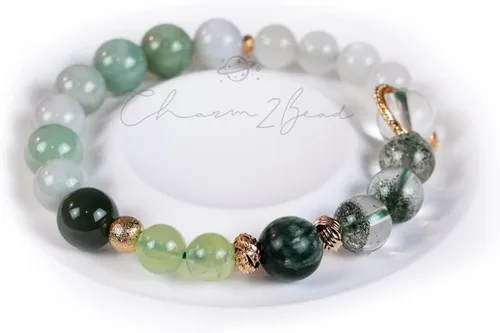 Vista 175 de Precious Gemstone Natural Crystal Healing Bracelet, Rutilated Quartz, Moonstone, Quartz Handmade Original Design Bracelet