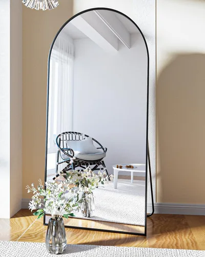Vista 7 de BEAUTYPEAK Espejo de longitud de arco de 71 x 30 pulgadas con soporte Negro