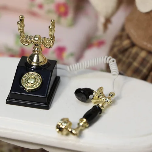 Vista 5 de Teléfono de casa de muñecas 1:12 en miniatura, modelo de teléfono giratorio, decoración de escritorio, accesorios retro para casa artificial sala