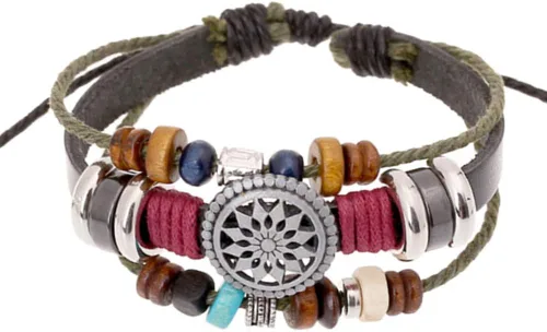 Vista 6 de Usstore pulsera bohemia de mujer de muchas capas, de tela, hecha a mano, con abalorio, para mano.