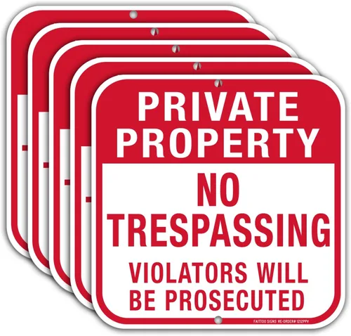 Vista 9 de Señal de propiedad privada No Trespassing ("Violators Will Be Prosecuted"), cuadrado de 12 x 12 pulgadas, aluminio libre de óxido .040, protección