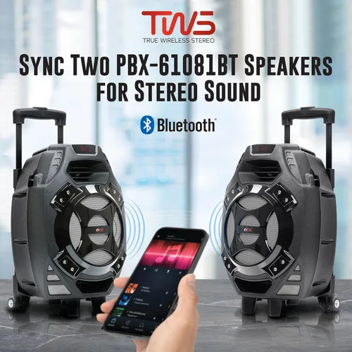 Vista 6 de QFX PBX-61081BT/RD bocina Bluetooth portable para fiestas Plateado