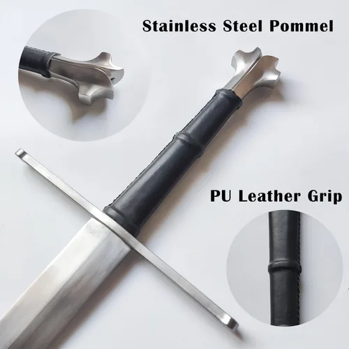 Vista 4 de Medieval Full Tang Spring Steel Western Italian Long Sword with Scabbard for Outdoor Use, Practice, Collection