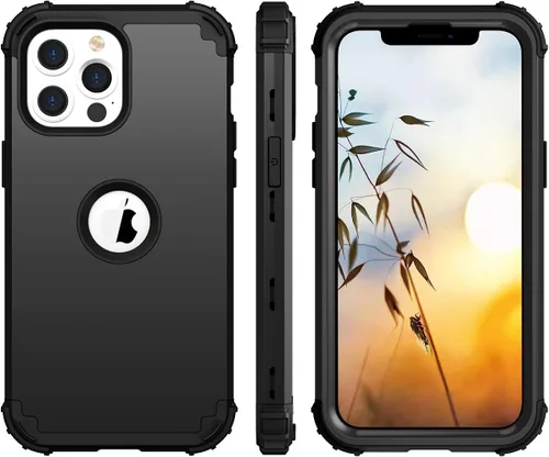 Vista 4 de Funda de teléfono para iPhone 13 Pro Max 2021 de 6.7 pulgadas, cubierta dura a prueba de golpes, de silicona suave, híbrida, de tres capas Negro
