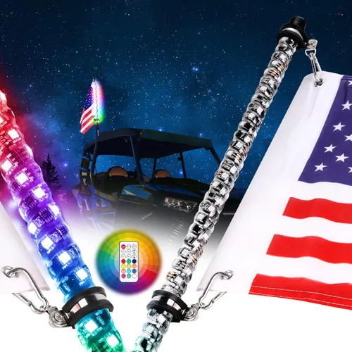 Vista 8 de Nirider 2PCS Luces LED Whip de 1 pie con Poste de Bandera Control Remoto Espiral RGB Luz de Persecución Todoterreno Antena Iluminada de Advertencia