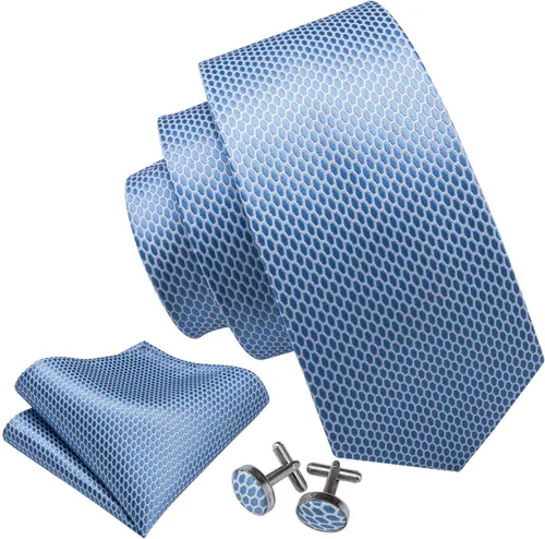 Vista 171 de Barry.Wang Juego de corbatas a cuadros para hombre con pañuelo gemelos de rayas clásicas