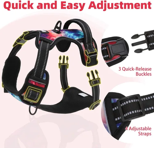 Vista 5 de PUPTECK Arnés táctico sin tirones para perro, tamaño mediano, arnés reflectante ajustable con asa para perro, de fácil control, cómodo y suave
