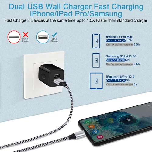 Vista 2 de Enchufes USB Adaptador de corriente de pared Dual USB Enchufe Eléctrico Cubo de Carga Compatible iPhone 17e 17 Pro Max Air 16e 16 Plus 15 14 13 12