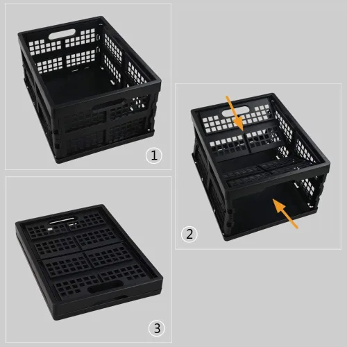 Vista 2 de Cajas de almacenamiento plegables de 16 cuartos de galón, 3 paquetes, contenedor de almacenamiento plegable negro cajón de leche de plástico