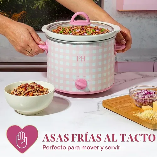 Vista 5 de Paris Hilton Olla de cocción lenta manual de 3.5 cuartos de galón, cuenta con tres ajustes (bajo, alto, cálido), inserto de gres naturalmente