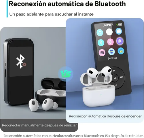 Vista 8 de Reproductor MP3 AGPTEK A02 con Bluetooth 5.3, reproductor de música portátil con pantalla de 1.8 pulgadas, bocina, radio FM, grabadora de voz, Negro