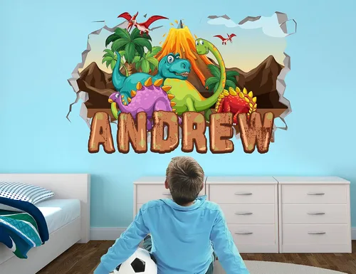 Vista 5 de AdesiivoStudio - Calcomanías de pared de dinosaurio con nombre personalizado, calcomanías de dinosaurio, decoración de habitación de dinosaurios