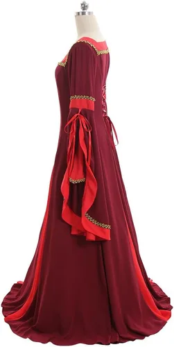 Vista 4 de CosplayDiy Vestido renacentista para mujer, disfraz medieval, vestidos victorianos, falda pirata, vestido de elfo de hadas renacentistas