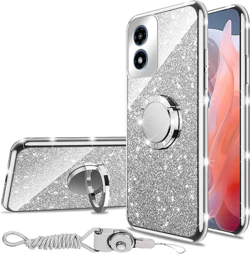 Vista 22 de nancheng Funda para Motorola Moto G Play 2024 (6.5 pulgadas) para niñas y mujeres, bonita funda de teléfono de TPU suave con purpurina y anillo