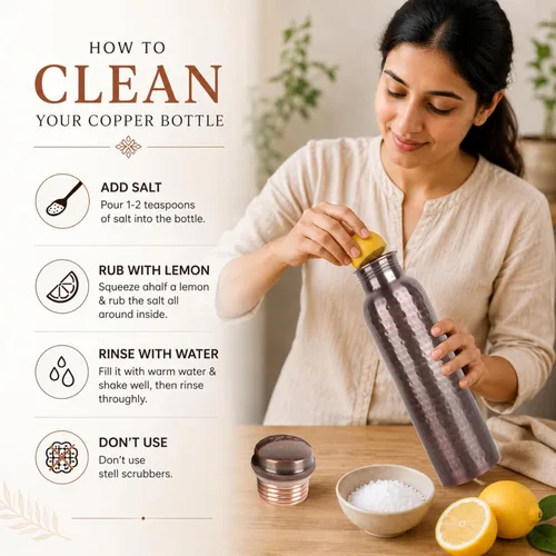 Vista 9 de Alpha Living Home Pure Copper Water Bottle Set of 3 - Handcrafted Drinking Bottles with Hammered, Diamond & Honeycomb Design - Leak Proof Wide Mouth