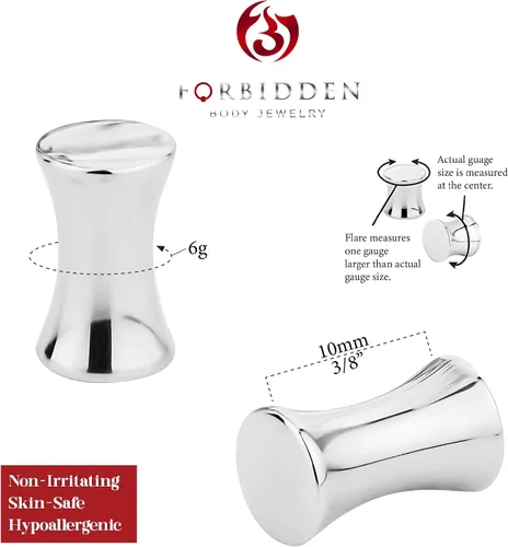 Vista 2 de Forbidden Body Jewelry Manómetros de acero quirúrgico, tapones de silla de montar de doble acampanado, 0.118in - 0.315in, Metal