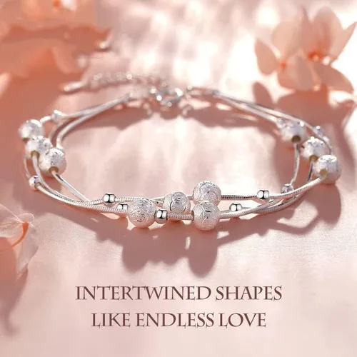 Vista 2 de FANCIBAND Pulseras de plata de ley 925 con dijes para mujer, delicada cadena de plata ajustable, pulsera de cuentas simples, regalos de joyería