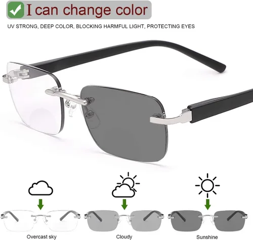 Vista 3 de 2 pares de lentes de lectura de transición, lentes de sol fotocromáticos, protección UV, lectores solares anti luz azul para hombres y mujeres