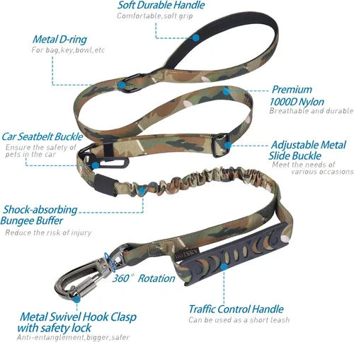 Vista 2 de Hotsky Bungee táctico que absorbe los golpes, correa fuerte para perro, CP