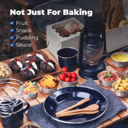 Vista 5 de Fit Meal Prep Paquete de 200 moldes desechables de papel de aluminio de 4 onzas con tapas, mini tazas de papel de aluminio para hornear, apto