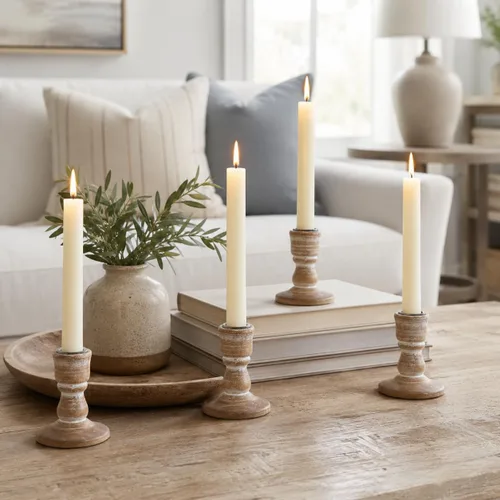 Vista 16 de Portavelas cónicos de madera: Portavelas rústicos negros de madera estilo granja para decoración otoñal de Halloween, sala de estar, mesa