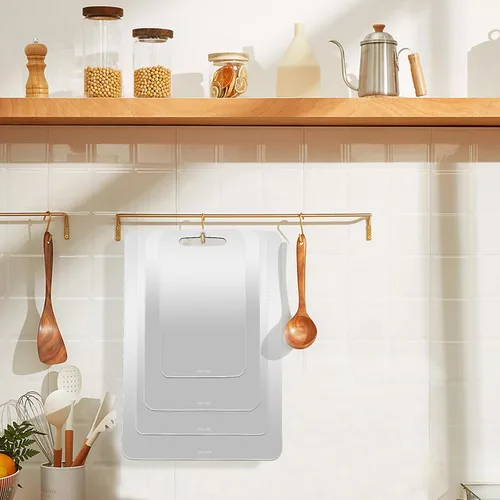 Vista 5 de 4 tablas de cortar de acero inoxidable 304 de acero inoxidable de doble cara con 4 paños de limpieza para cocina, carne, frutas y verduras