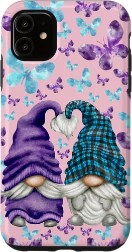 Vista 8 de iPhone 16 Patrón de mariposa estético para el verano lindo caso púrpura gnomo
