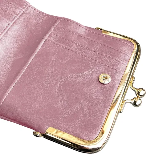 Vista 40 de AOXONEL Cartera para mujer, pequeña, Rfid, compacta, plegable, de piel, vintage, con cremallera y cierre de beso
