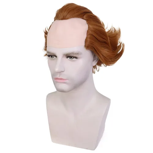 Vista 4 de HUNIGIR Peluca calva de jengibre, peluca calva, peluca de color naranja oscuro, peluca corta y esponjosa, peluca de disfraz de cosplay para hombre