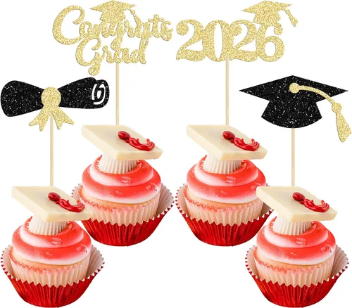 Vista 15 de Gyufise 1 paquete de decoración de pastel de graduación 2025 con purpurina de felicitaciones clase de 2025, decoración de pastel de diploma 2025