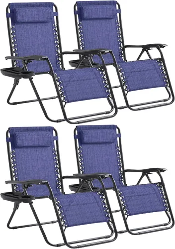 Vista 18 de Zero Gravity - Juego de 2 sillas reclinables plegables de gran tamaño, acolchadas antigravedad con almohada ajustable y portavasos para campamento