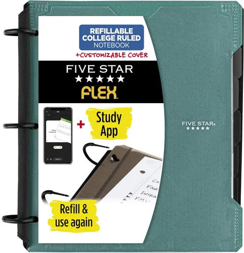 Vista 13 de Five Star Cuaderno recargable Flex + aplicación de estudio, carpeta de 1 pulgada con cubierta personalizable, cuaderno con rayas universitarias