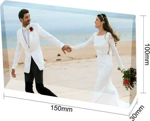 Vista 2 de Marco de placa de cristal 3D personalizado con tu foto rectangular personalizable para boda, cumpleaños, nacimiento del bebé, día de San Valentín
