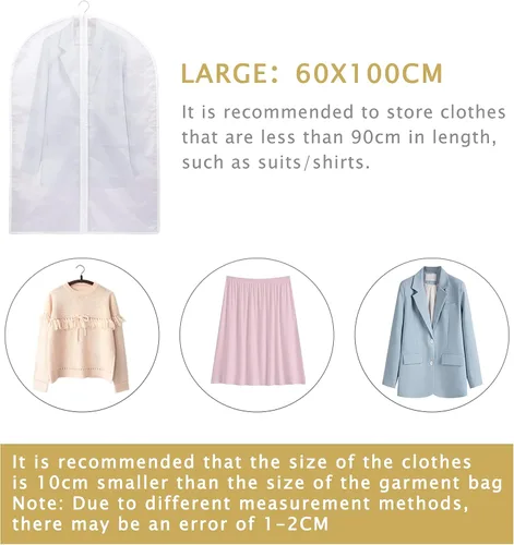 Vista 5 de WWW - Bolsas de ropa para colgar ropa, 5 piezas, bolsa transparente para ropa, bolsa de plástico a prueba de polvo, bolsa de almacenamiento de ropa