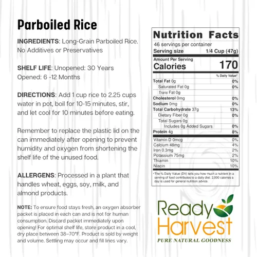 Vista 2 de Ready Harvest alimentos de emergencia para emergencias - Arroz blanco parboilizado Alimentos de supervivencia Artículos básicos de despensa