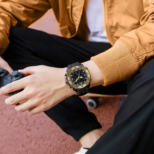 Vista 4 de KXAITO Men's Stainless Steel case Sports Watch Military Watch Outdoor LED Stopwatch Digital Electronic Large Dual Display Waterproof Tactical Army