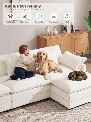 Vista 6 de 76.7" Cloud Couch for Living Room, Deep Seat Loveseat Sofa, Beige Breathable Chenille, 2-Seats Couch for Apartment Small Spaces, Pocket Spring