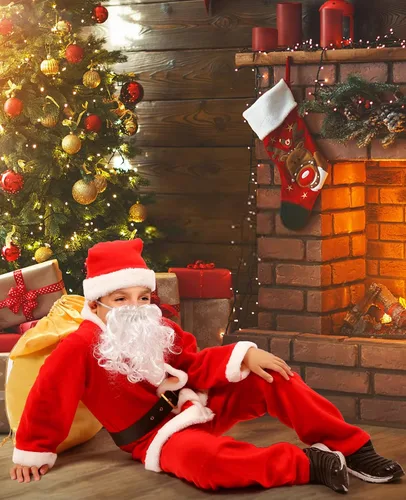 Vista 5 de Disfraz de Papá Noel para niños disfraz de Papá Noel de terciopelo para niños disfraz de Navidad 6 piezas traje de fiesta elegante para niños talla L