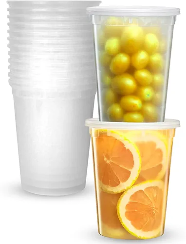 Vista 8 de Recipientes de almacenamiento de plástico con tapas [24 juegos] de 8 onzas – Contenedores de alimentos reutilizables para el hogar y los negocios