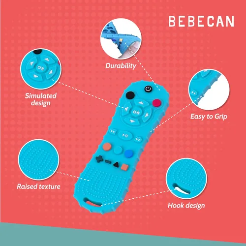 Vista 4 de BEBECAN Control remoto de silicona para bebé, juguete masticable sin BPA para bebés y niños pequeños de 3 a 24 meses, juguetes sensoriales para Negro