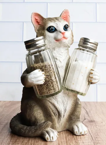 Vista 8 de Ebros Gift Gatito felino peludo de cristal para salero y pimentero, figura de 8.25 pulgadas de alto, loco para gatos, gatito, decoración de mascotas